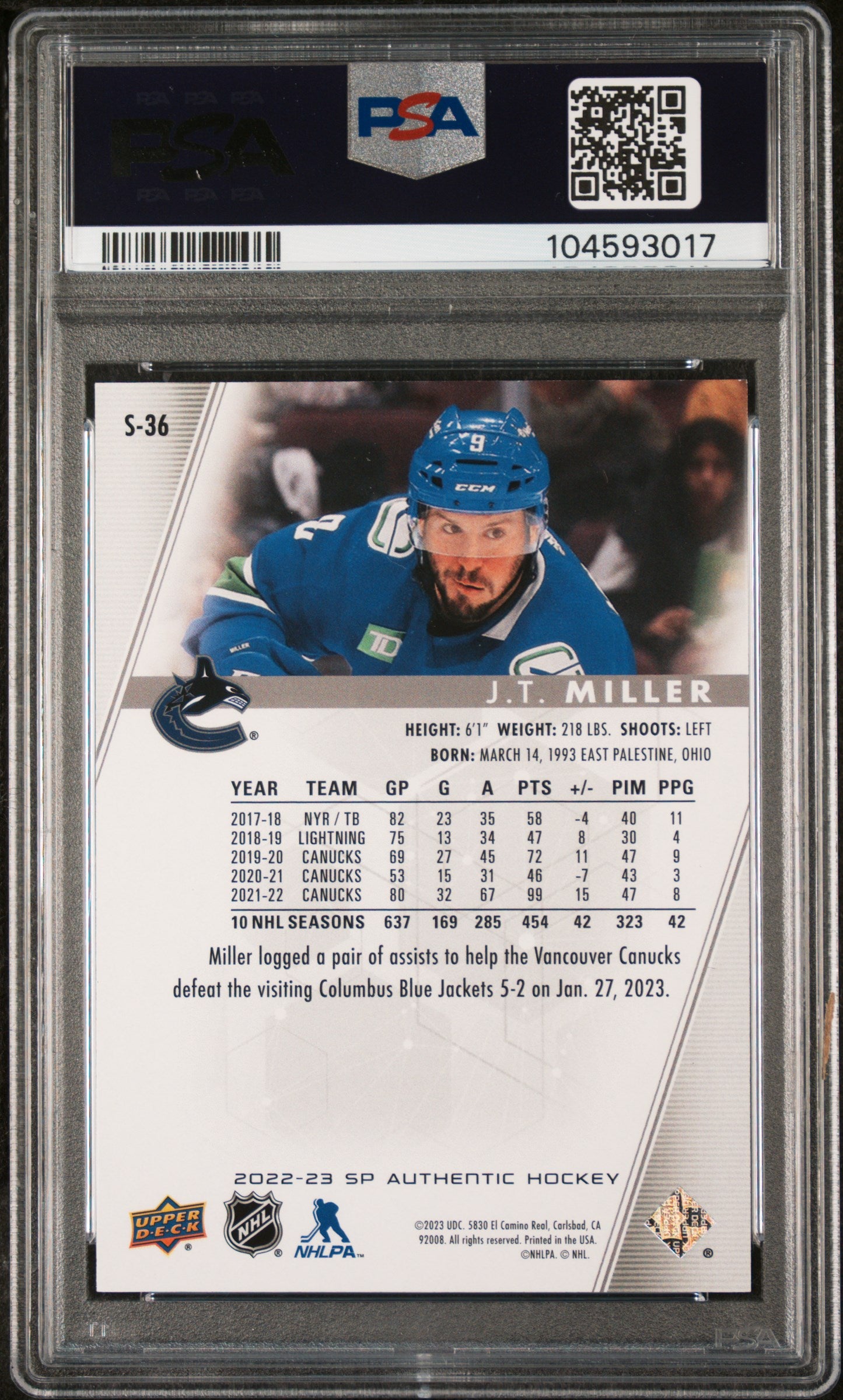 2022 SP Authentic Spectrum FX JT Miller #S36  - /50 GOLD  - PSA - /50 GOLD