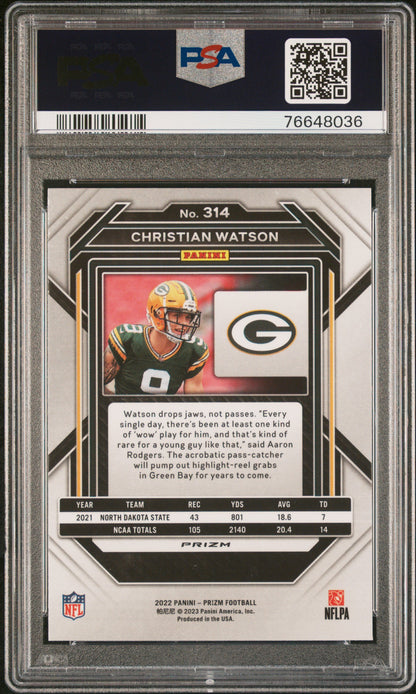 2022 Panini Prizm #314 - Christian Watson - ROOKIE - Snakeskin - PSA 10