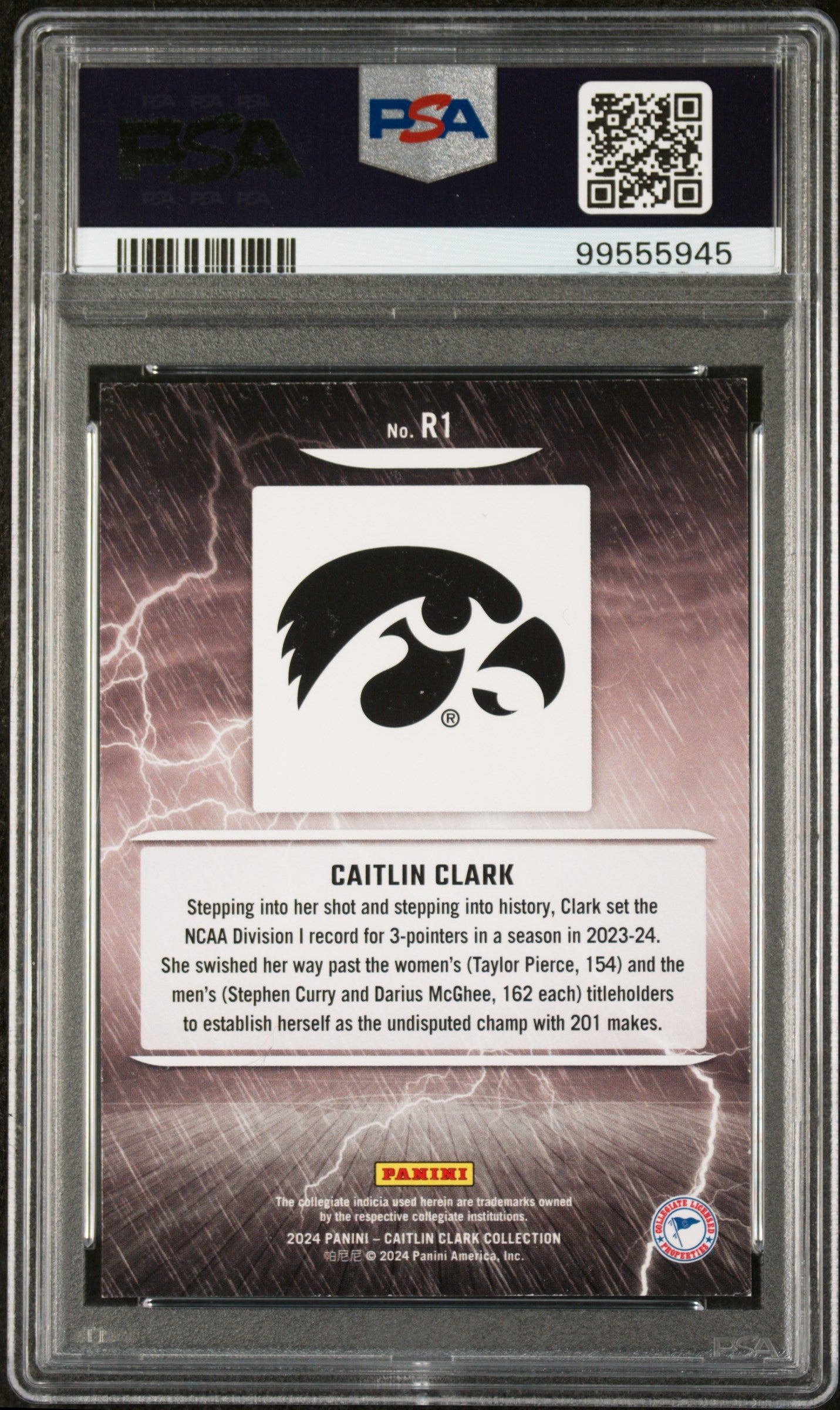 2024 Panini Caitlin Clark Collection Reigning 3'S Caitlin Clark #R1 PSA 8