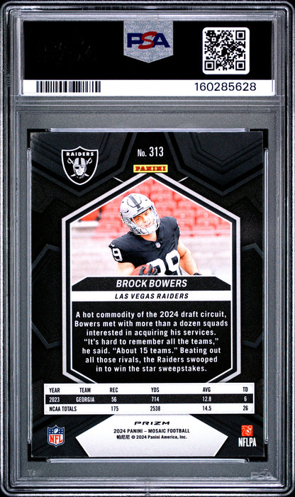 2024 Panini Mosaic - Brock Bowers #313 - ROOKIE - White Sparkle - PSA - ROOKIE