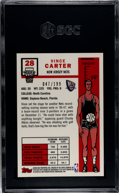 2007-08 Topps Chrome Vince Carter Orange Refractor /199 #28 SGC 9 - /199