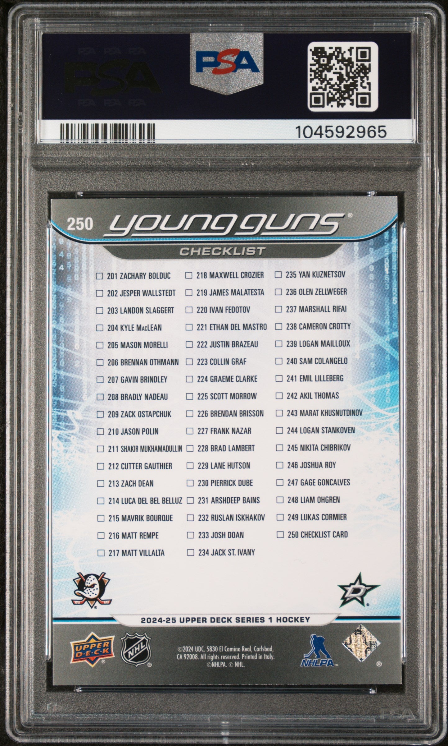 2024 Upper Deck Cutter Gauthier Logan Stankoven #250 Outburst Red PSA 9 - /25