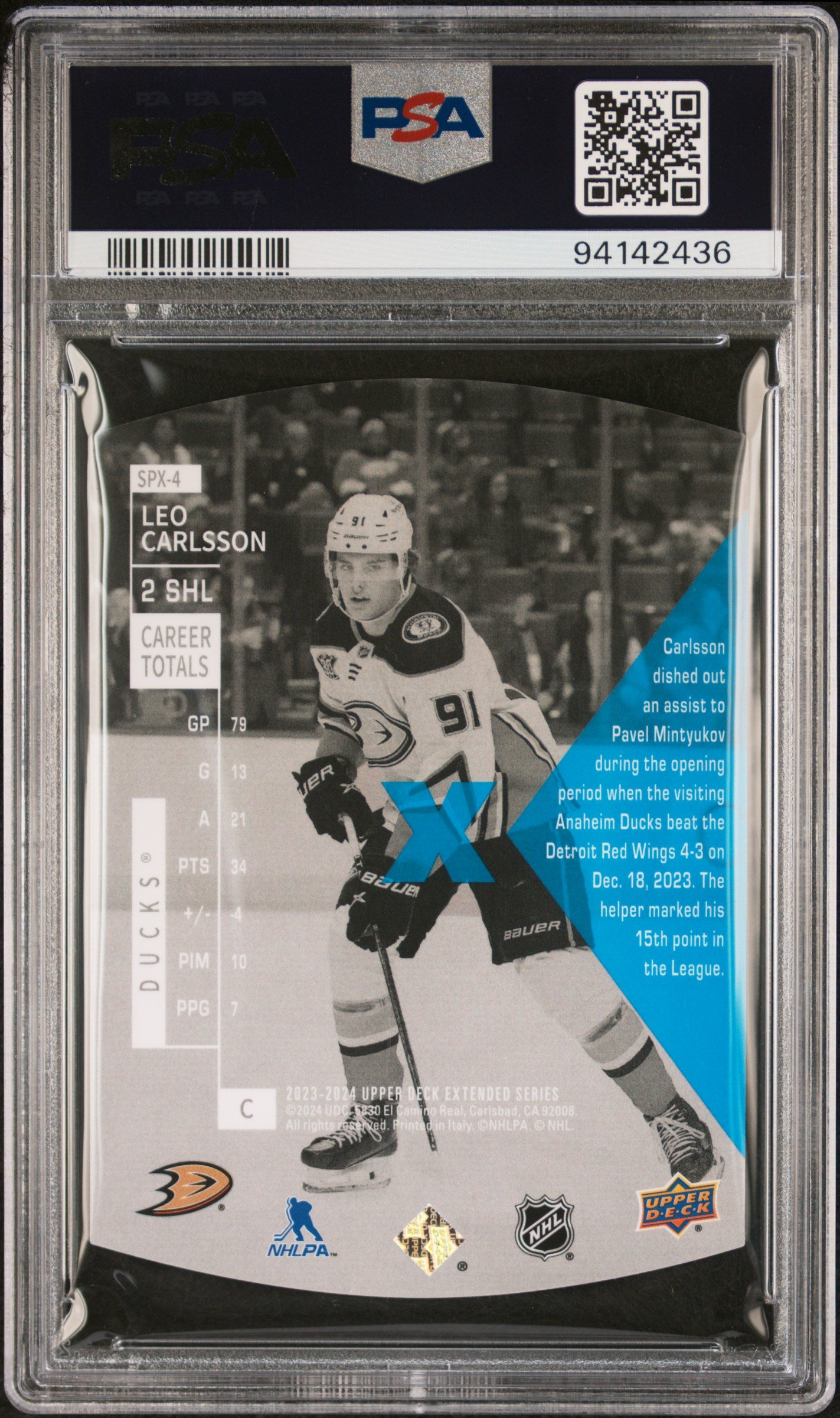 2023 Upper Deck - Leo Carlsson #SPX4 - 1997-98 SPX Holoview Retros - PSA 10