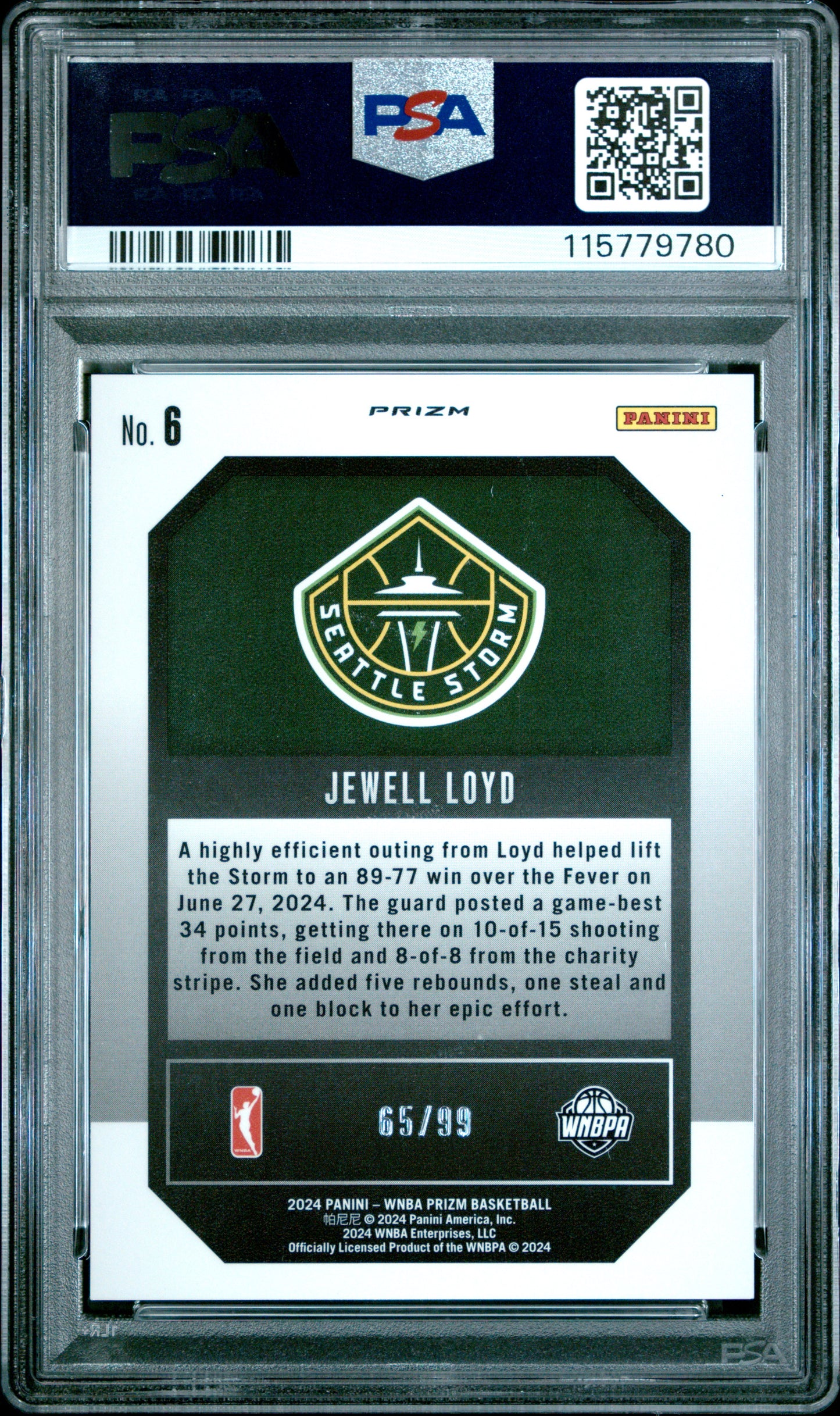 2024 Panini Prizm WNBA - Top Tier /99 - Jewell Loyd #6 - Red /99 - PSA 9 - /99