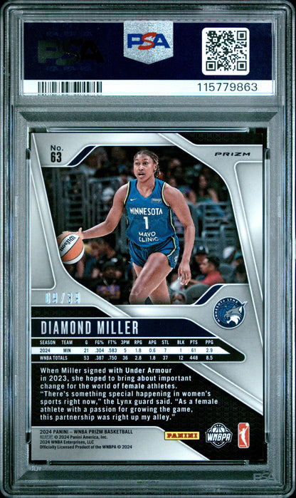 2024 Panini Prizm WNBA - Diamond Miller /39 - Black Velocity /39 - PSA 10