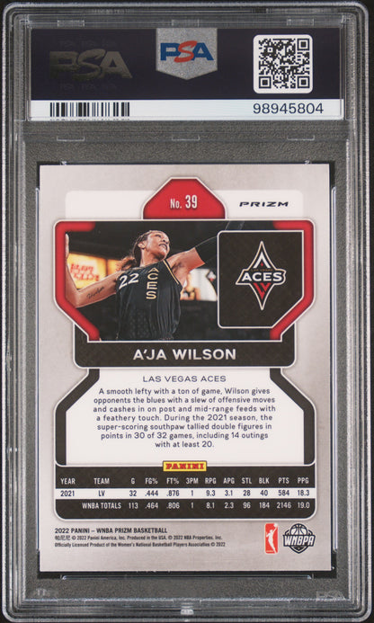 2022 Panini Prizm WNBA - A'ja Wilson #39 - Silver Prizm - PSA 9 - SILVER PRIZM