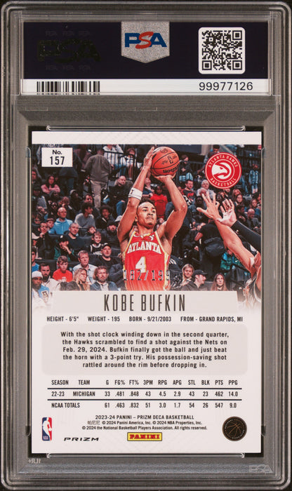 2023 Panini Prizm Deca Kobe Bufkin #157 Red /199 PSA 9 - ROOKIE /199