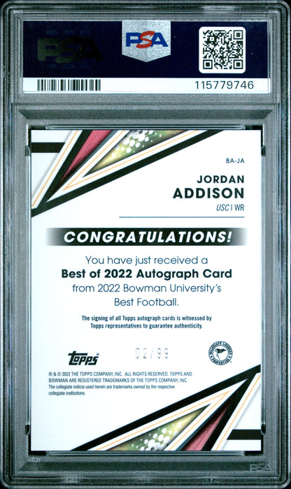 2022 Bowman's Best - Jordan Addison #BAJA - Green Refractor AUTO /99 - PSA 10