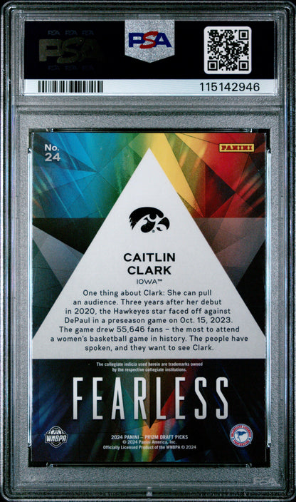 2024 Panini Prizm Draft Picks - Caitlin Clark -  Fearless - ROOKIE - PSA 10