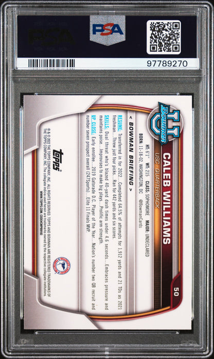 2022 Bowman University Chrome Prospects Caleb Williams #50 PSA 9