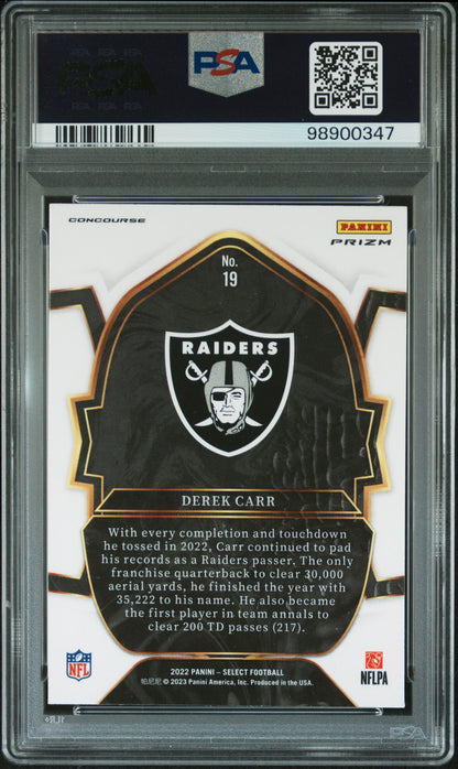 2022 Select - Derek Carr #19 - Zebra Prizm SSP - PSA - Zebra Raiders Color Match