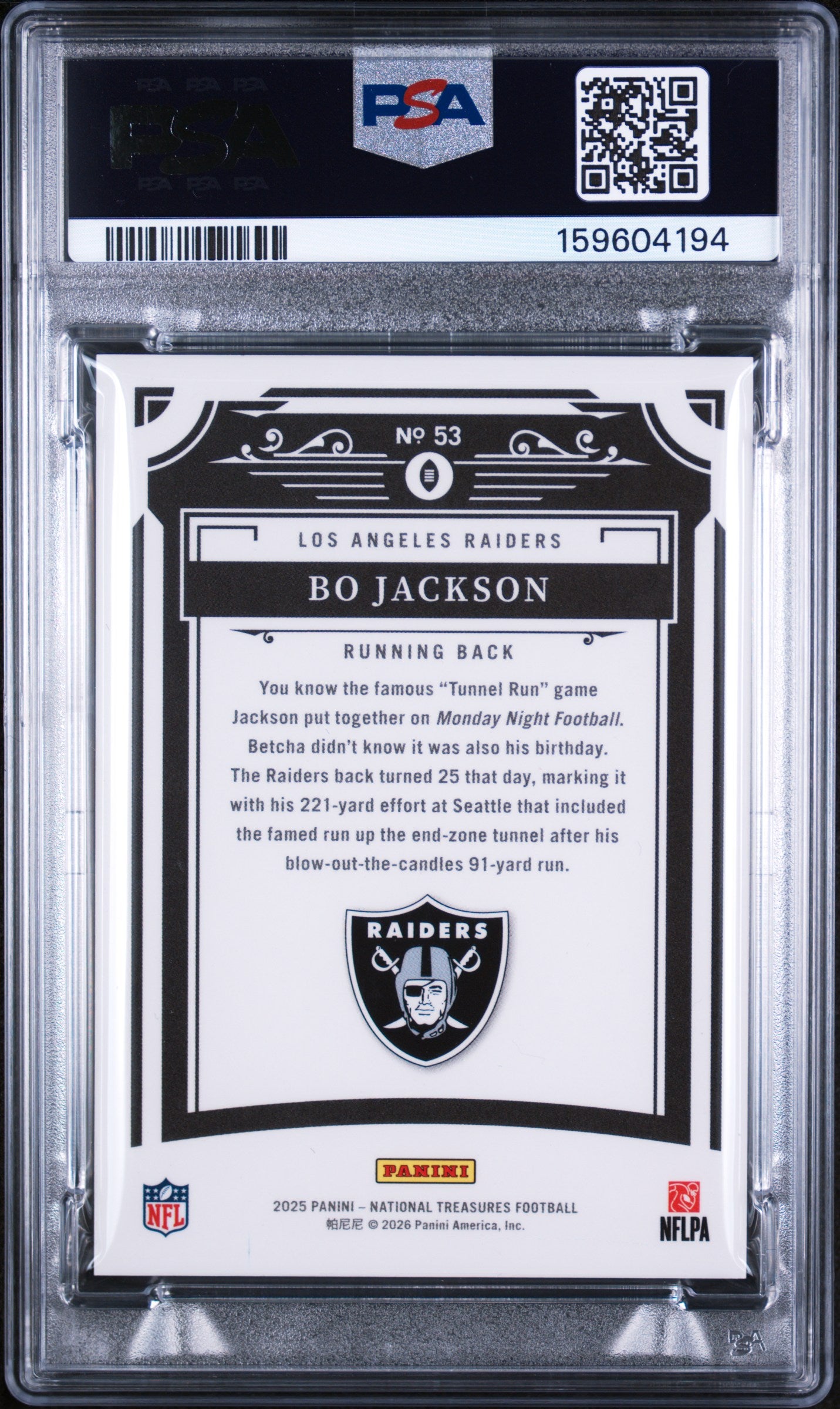 2025 National Treasures - Bo Jackson #53 - RAIDERS /99 - PSA 7 - RAIDERS /99