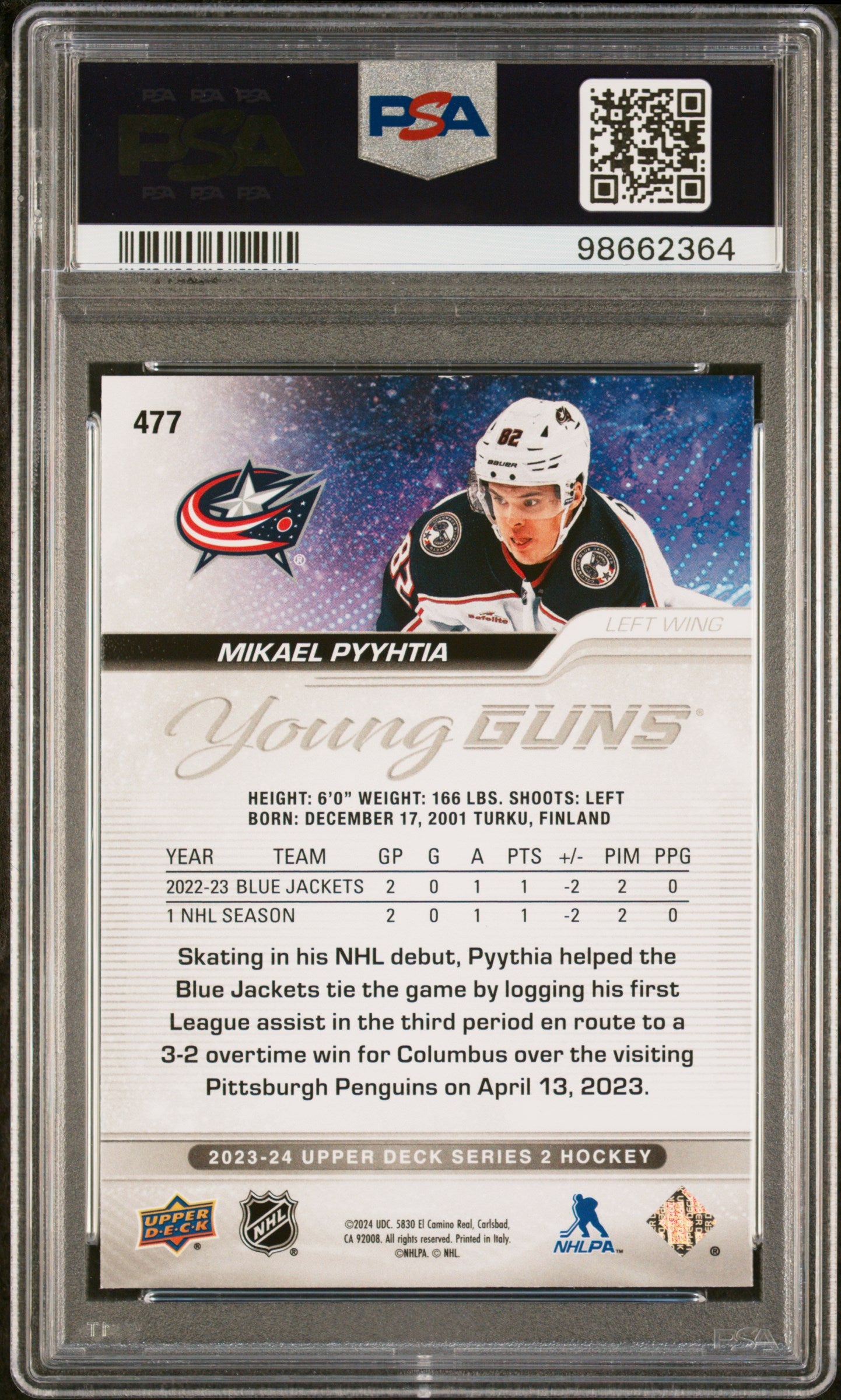 2023 Upper Deck Mikael Pyyhtia Young Guns #477 PSA 9