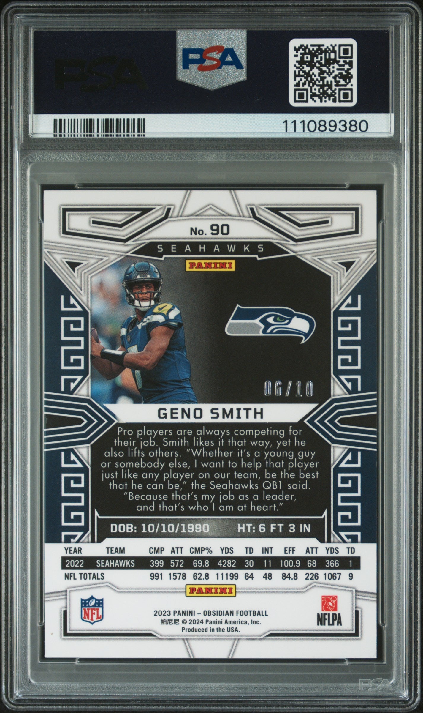 2023 Panini Obsidian - Geno Smith #90 - Ee Asia Gold Flood /10 - PSA - GOLD /10