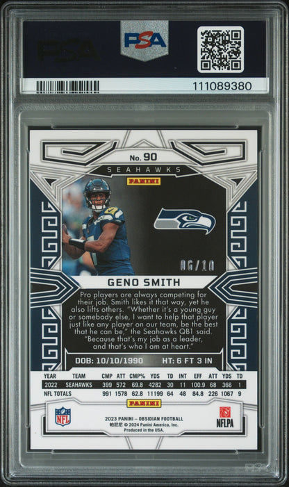 2023 Panini Obsidian - Geno Smith #90 - Ee Asia Gold Flood /10 - PSA - GOLD /10