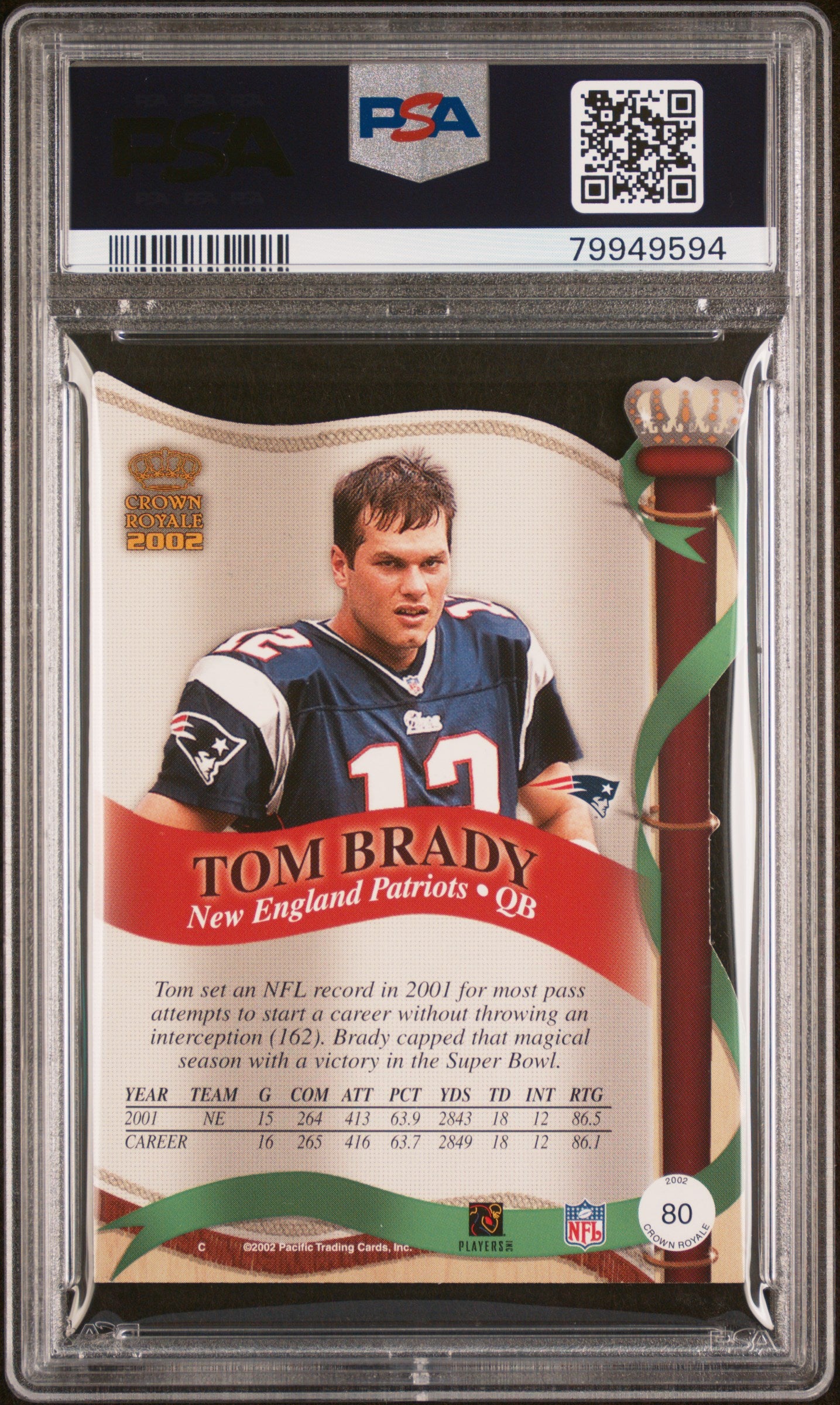 2002 Pacific Crown Royale Tom Brady #80 PSA 8