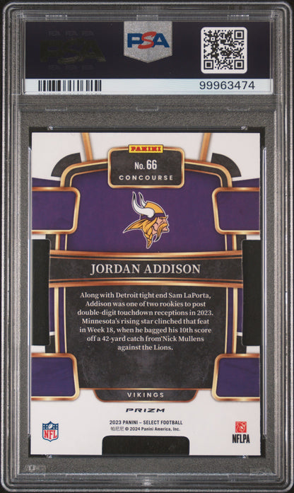 2023 Panini Select Jordan Addison ROOKIE #66 Die Cut Red & Blue Prizm PSA 9
