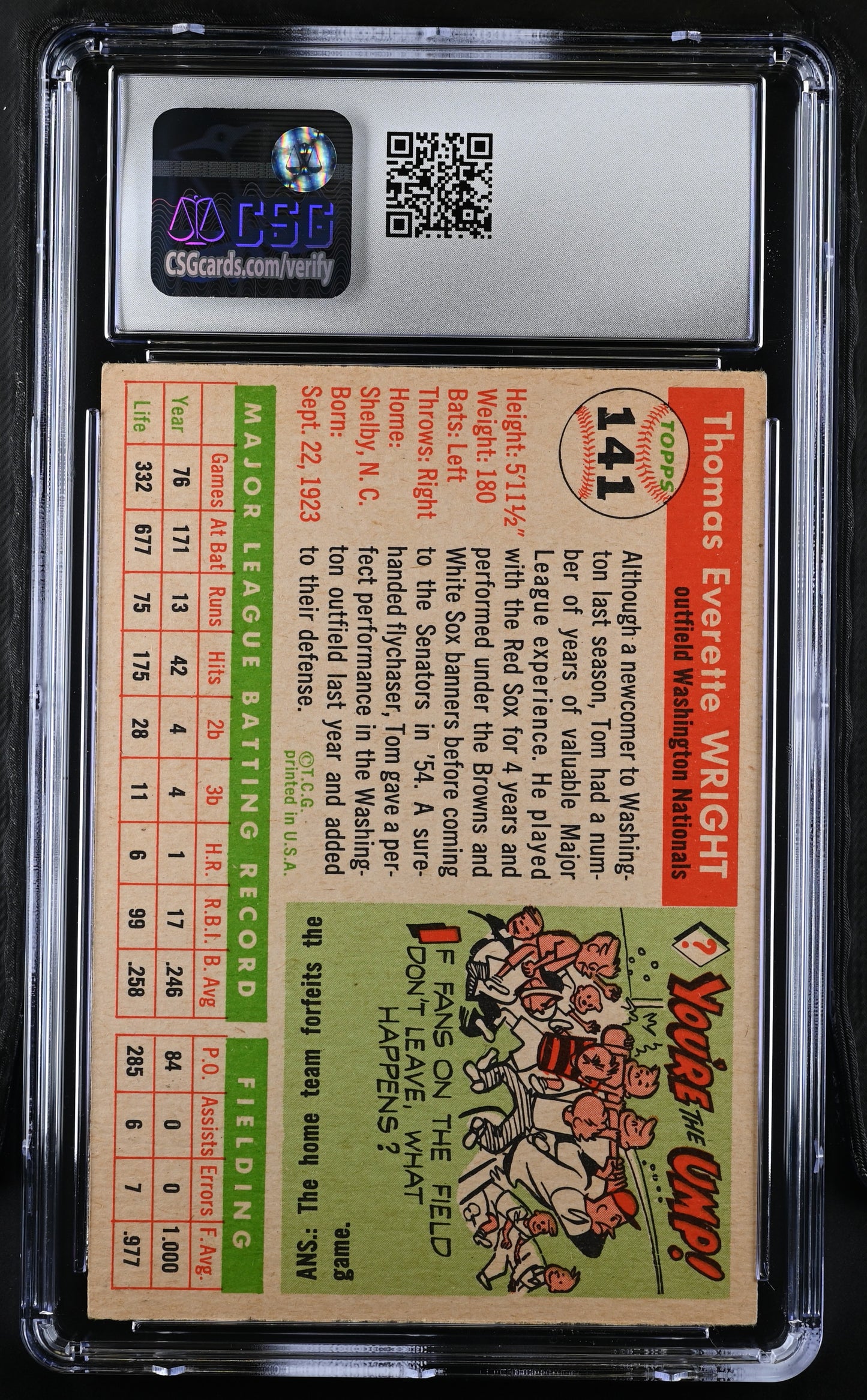 1955 Topps Tom Wright #141 CGC 5.5