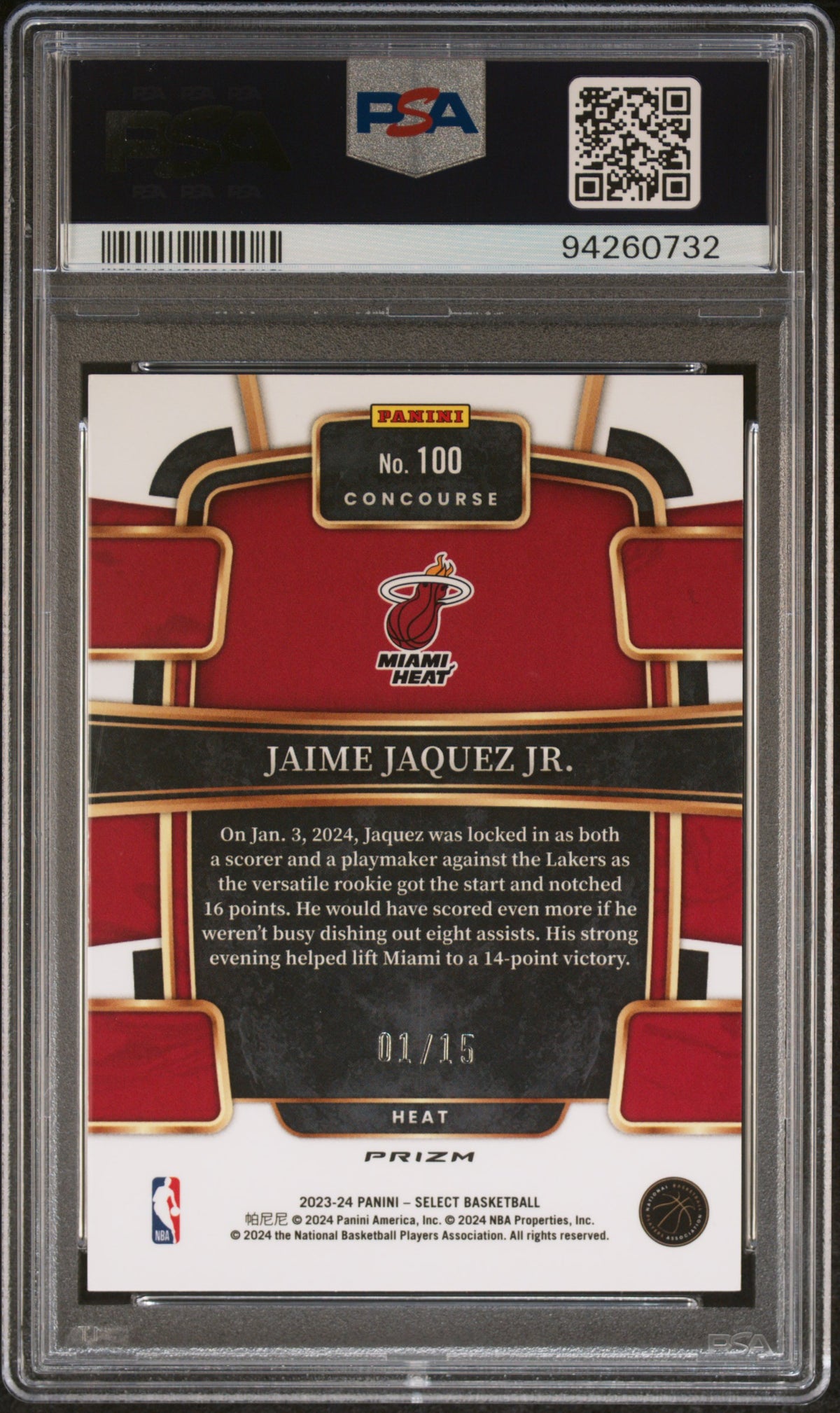 2023 Panini Select - Jaime Jaquez JR. - Neon Orange Pulsar FOTL /15 - PSA - /15