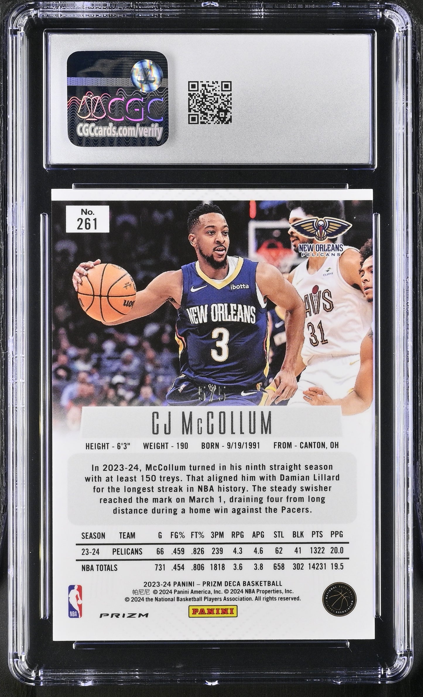 2023-24 Panini Prizm DECA - CJ McCollum #261 - Black Gold /5 - CGC 10 - /5