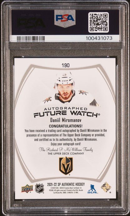 2021 SP Authentic Daniil Miromanov #190 Future Watch Autograph /999 ROOKIE PSA