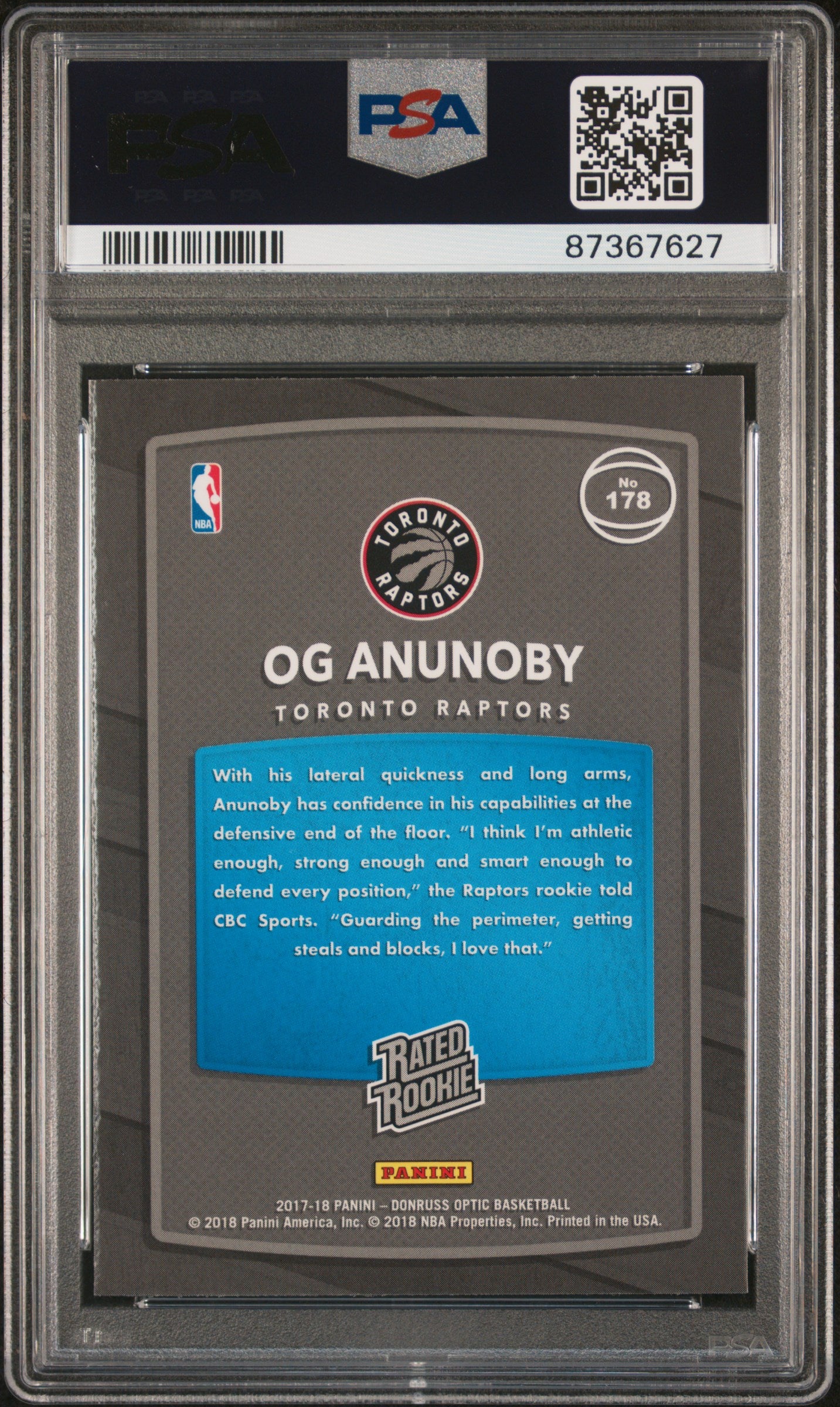 2017 Panini Donruss Optic Og Anunoby #178 PSA 9