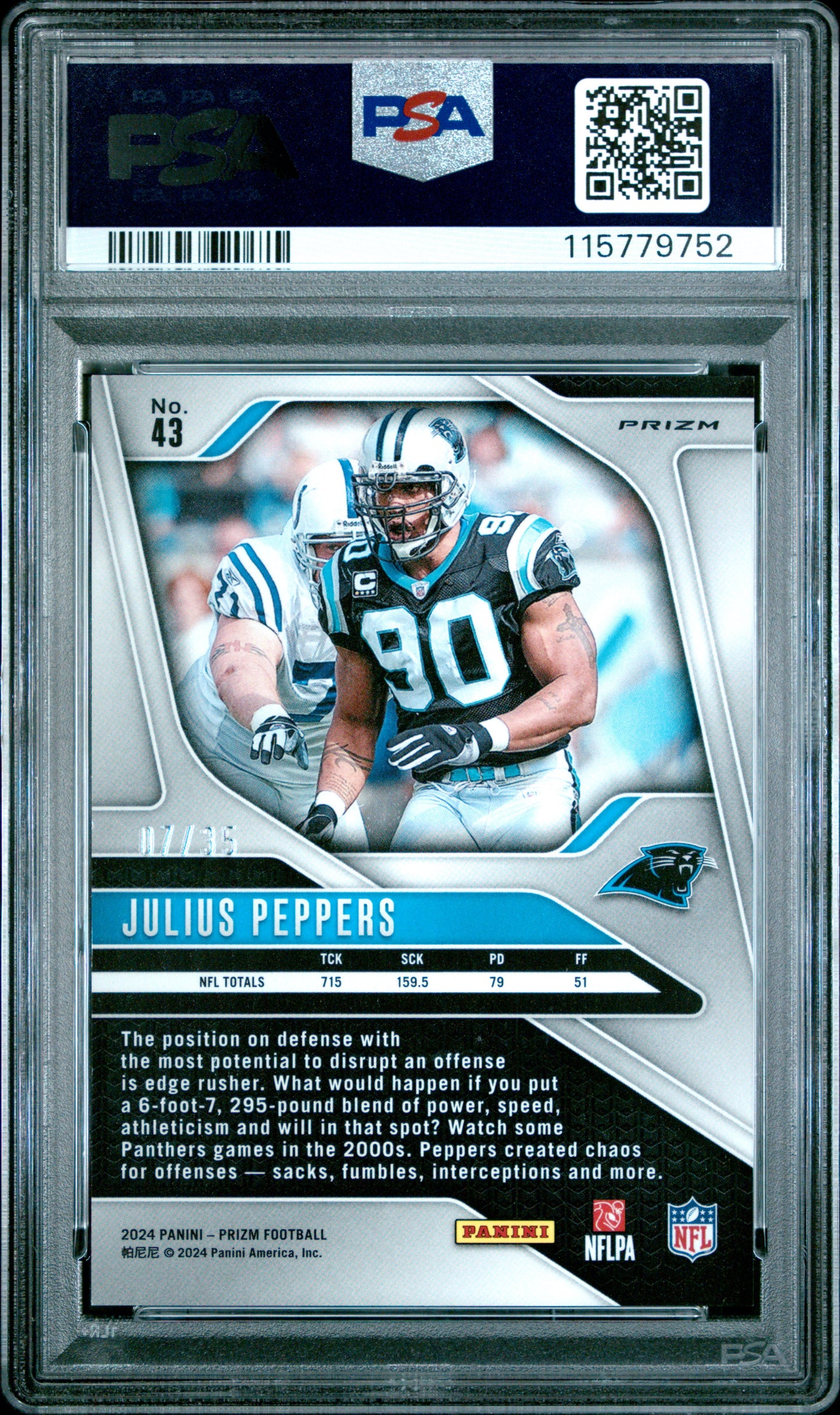 2024 Panini Prizm - Julius Peppers #43 - Red Shimmer /35 - PSA 9 - FOTL /35