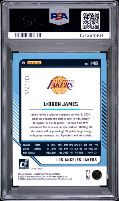 2024 Donruss Optic - LeBron James #148 - Pink Glitter /275 - PSA - /275