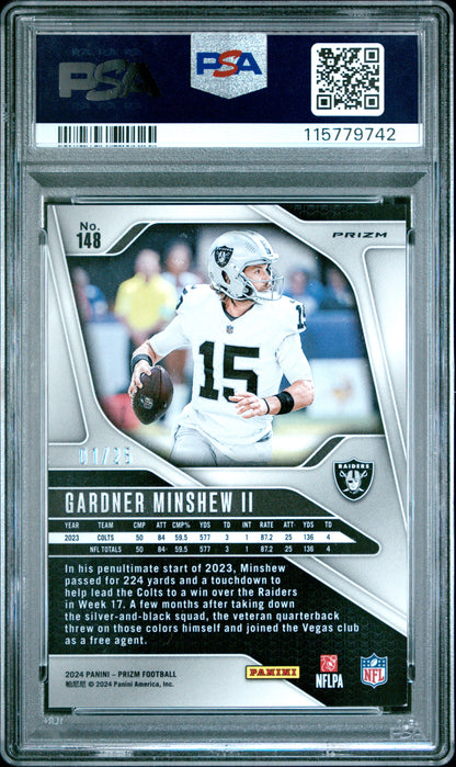 2024 Panini Prizm - Gardner Minshew II #148 - Navy Camo /25 - PSA 9 - /25