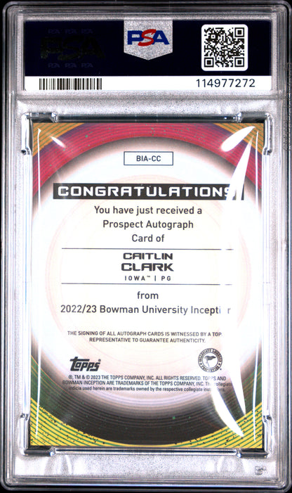 2022 Bowman University Inception - Caitlin Clark #CC - ROOKIE AUTO - PSA 10