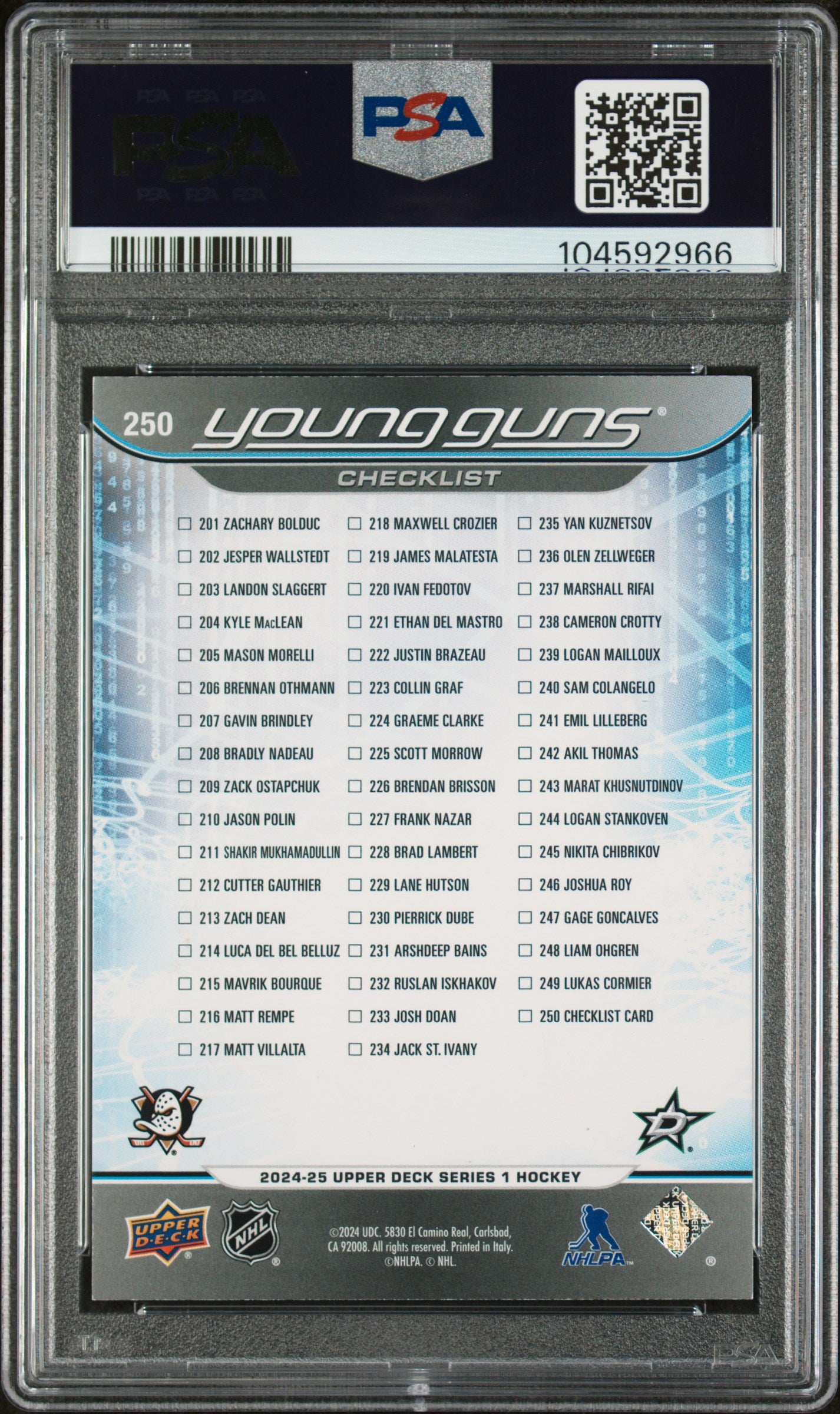 2024 Upper Deck Cutter Gauthier Logan Stankoven #250 Outburst Red PSA - /25