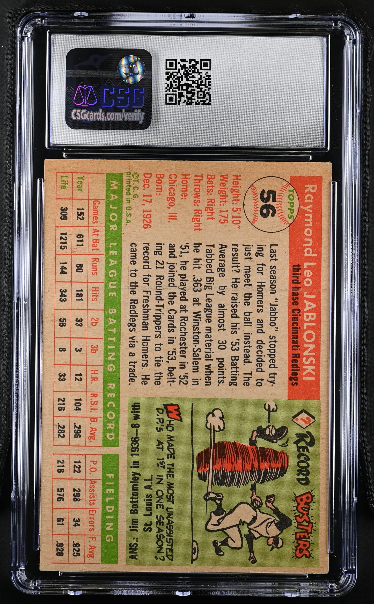 1955 Topps Ray Jablonski #56 CGC 6.5