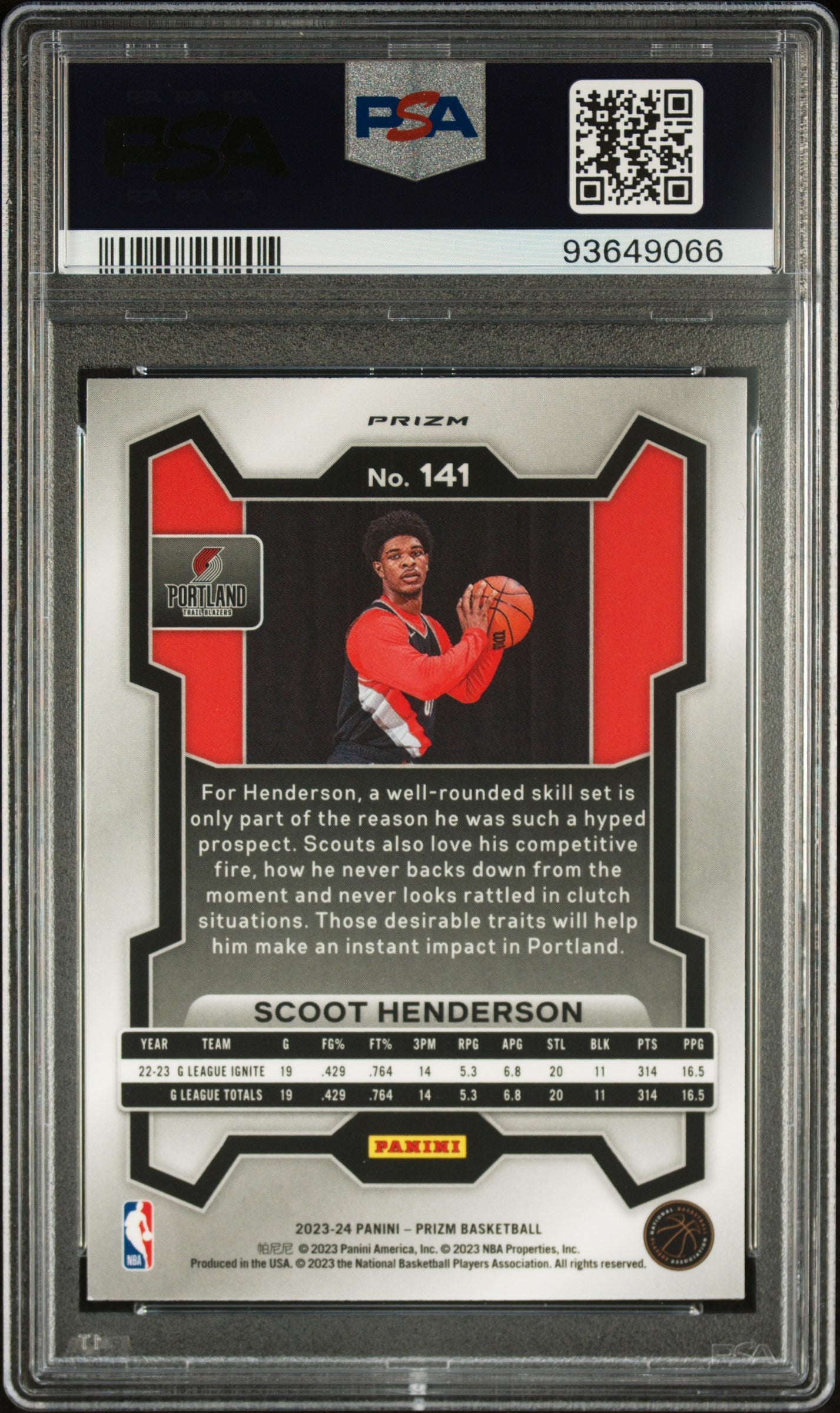 2023 Panini Prizm - Scoot Henderson #141 - ROOKIE - Ruby Wave Prizm - PSA 9