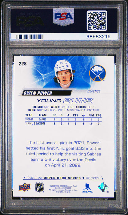 2022 Upper Deck YOUNG GUNS Owen Power YOUNG GUNS #228 PSA 8