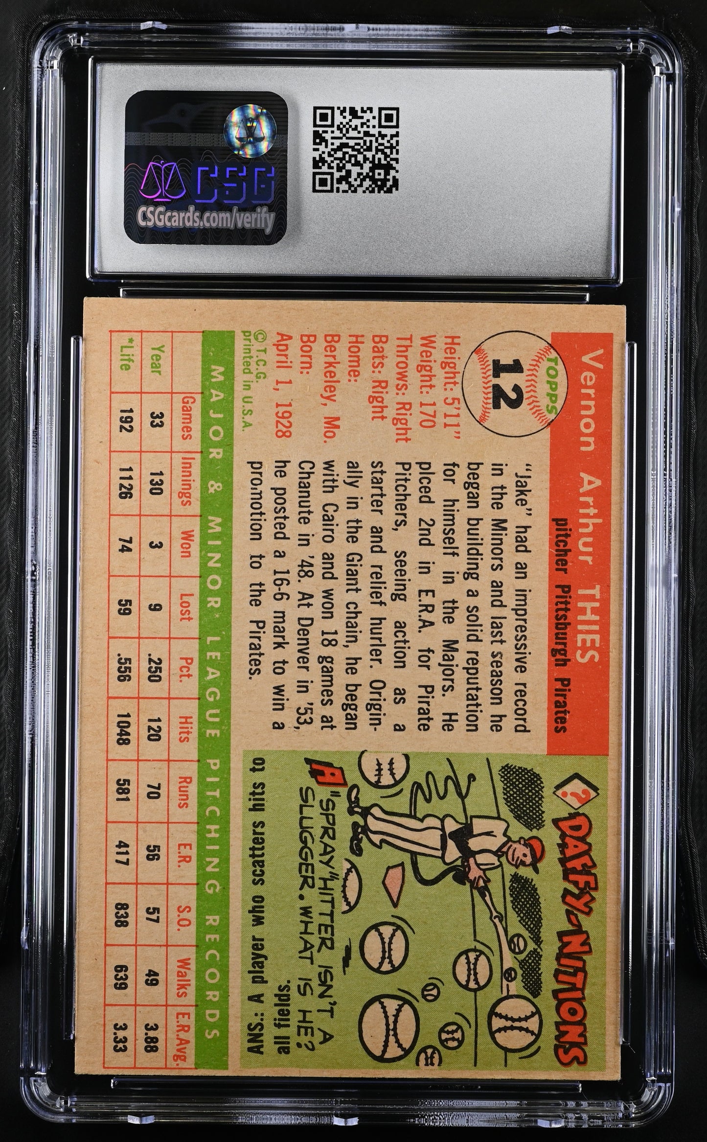 1955 Topps Jake Thies #12 CGC 6