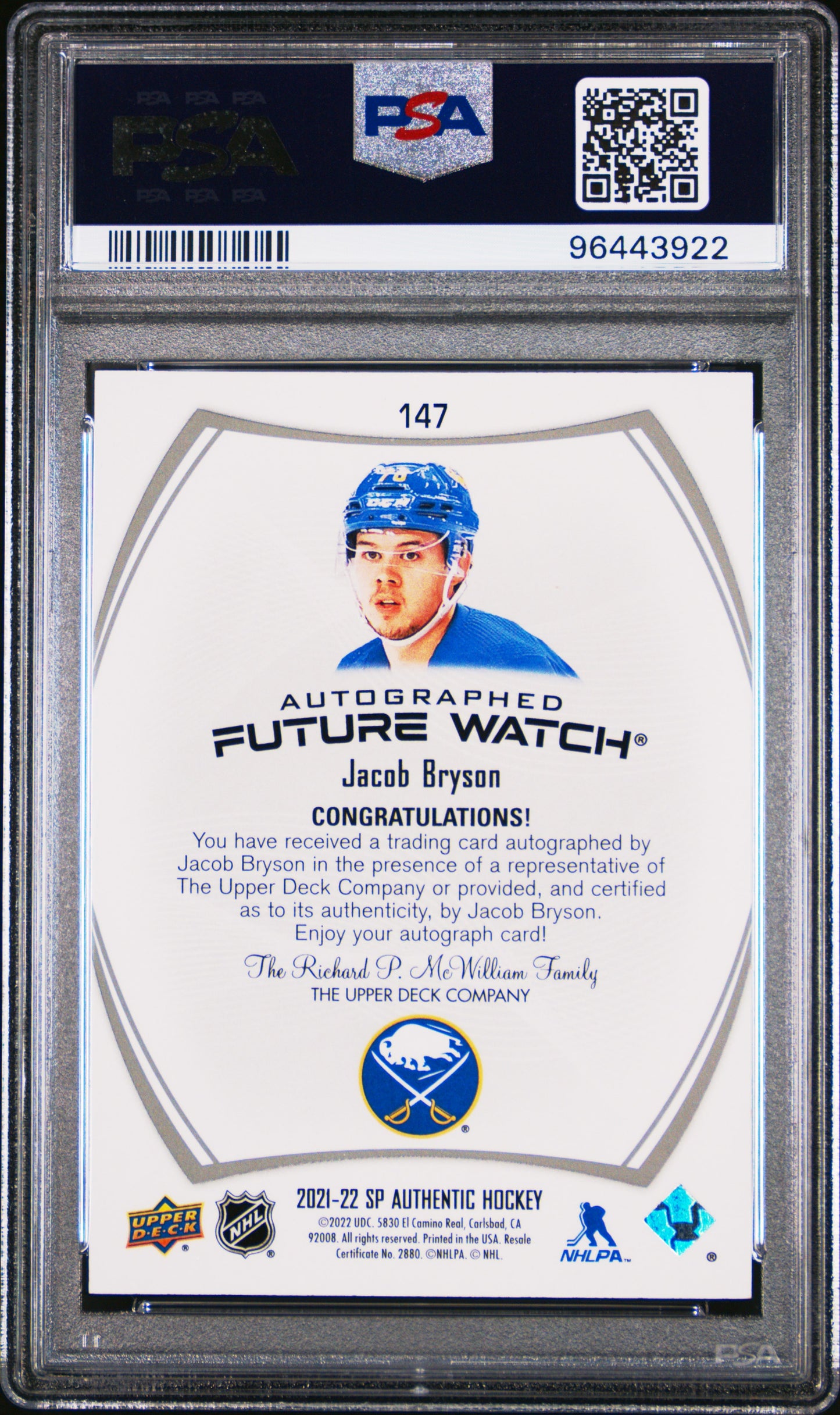 2021 SP Authentic - Jacob Bryson - FUTURE WATCH AUTO /999 - PSA - INSCRIBED /50