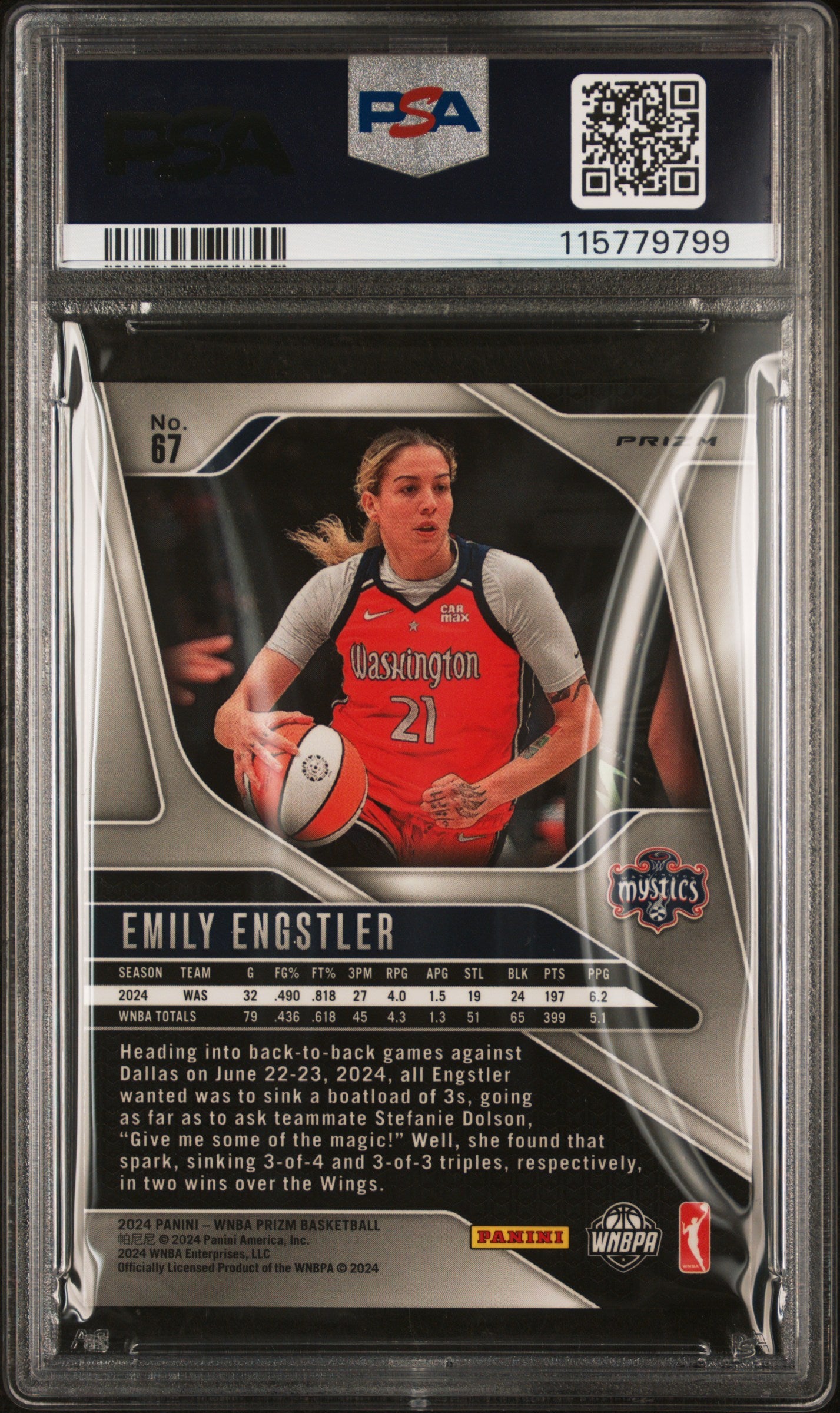 2024 Panini Prizm WNBA - Emily Engstler #67 - Snakeskin SSP - PSA 10
