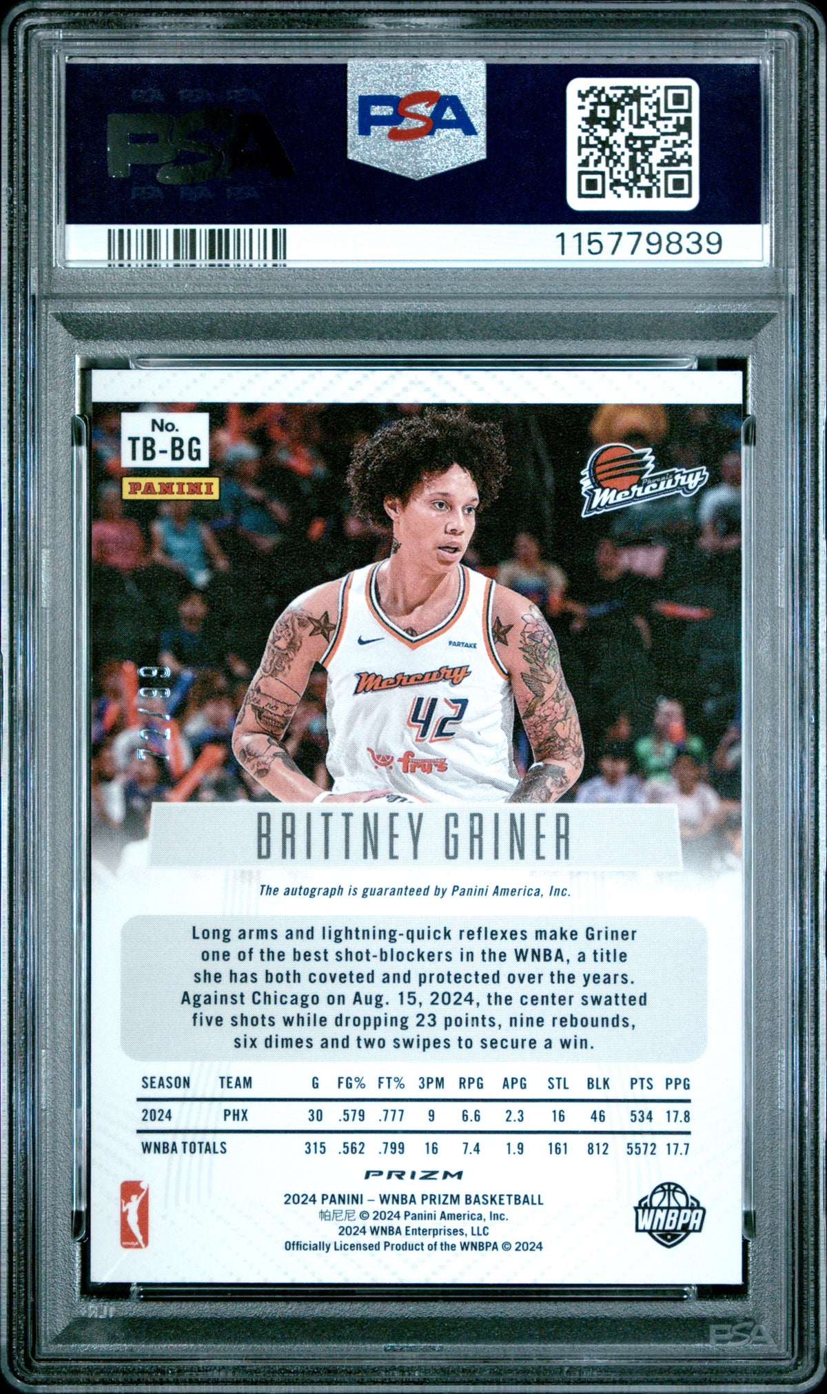 2024 Panini Prizm WNBA - Brittney Griner - Thrwbck Sigs Red AUTO /99 - PSA - /99