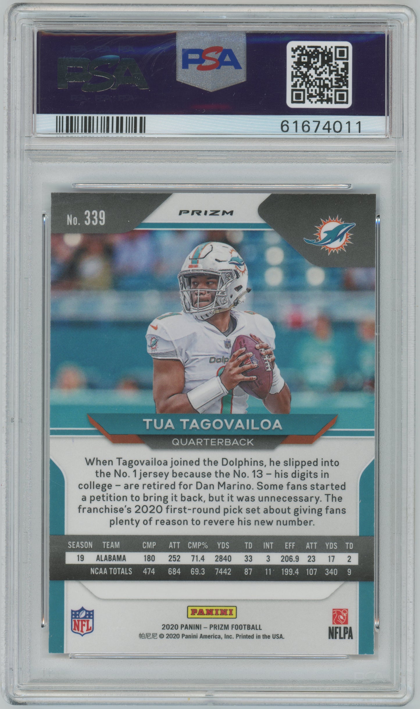 2020 Panini Prizm- Tua Tagovailoa - ROOKIE- Red/White/Blue Prizm ROOKIE - PSA 10