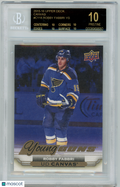 2015 Upper Deck-Robby Fabbri - YOUNG GUNS ROOKIE - PRISTINE BLACK LABEL - BGS 10