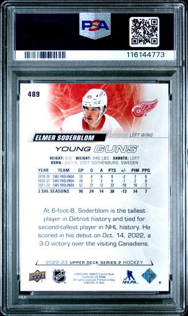 2022 Upper Deck - Elmer Soderblom #489 - YG Rookie - YOUNG GUNS ROOKIE - PSA