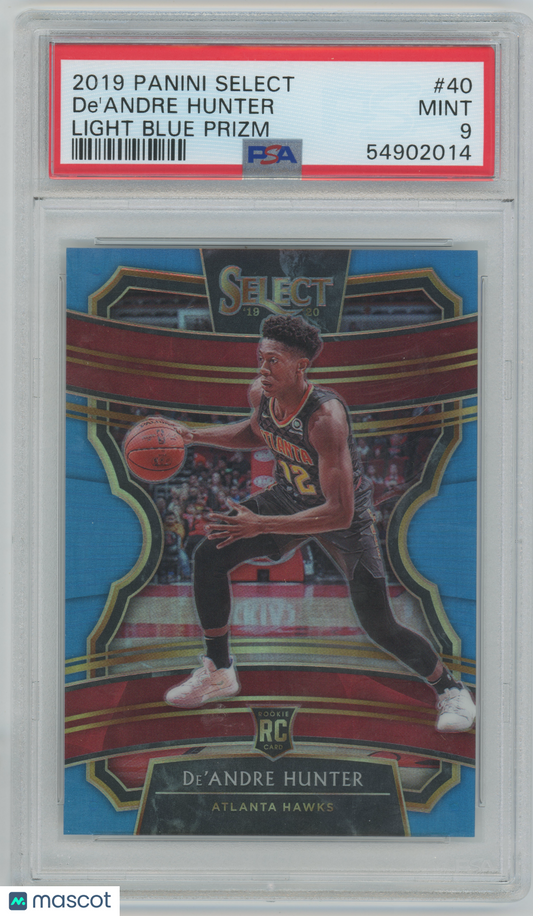 2019 Panini Select- De'andre Hunter #40 - ROOKIE - Light Blue Prizm /299 - PSA 9