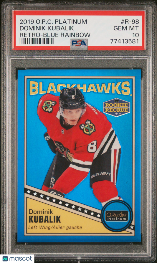 2019 O-Pee-Chee Platinum Retro Blue Rainbow Dominik Kubalik - ROOKIE /149 PSA 10