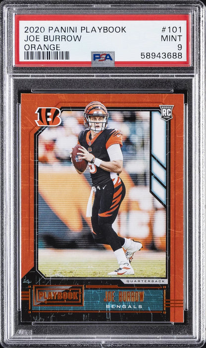 2020 Panini Playbook Joe Burrow ROOKIE #101 Orange PSA 9
