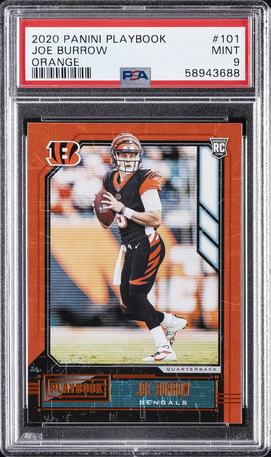 2020 Panini Playbook Joe Burrow ROOKIE #101 Orange PSA 9