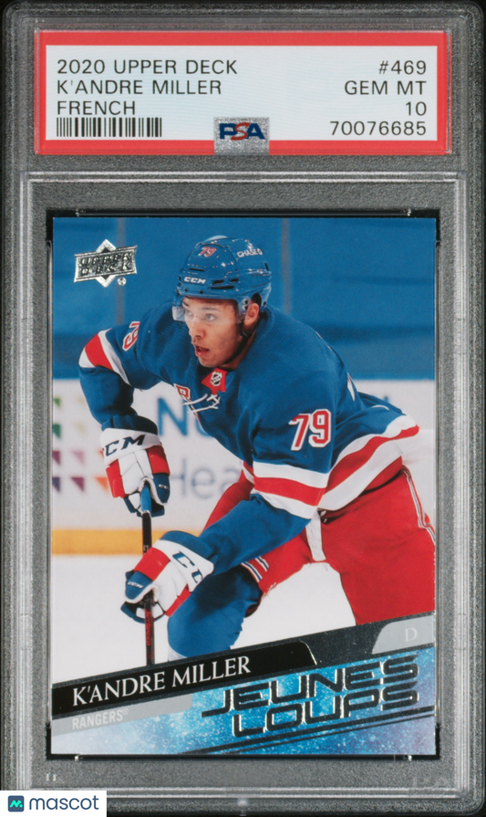 2020 Upper Deck Hockey Young Guns French #469 K'Andre Miller RC Rookie PSA 10