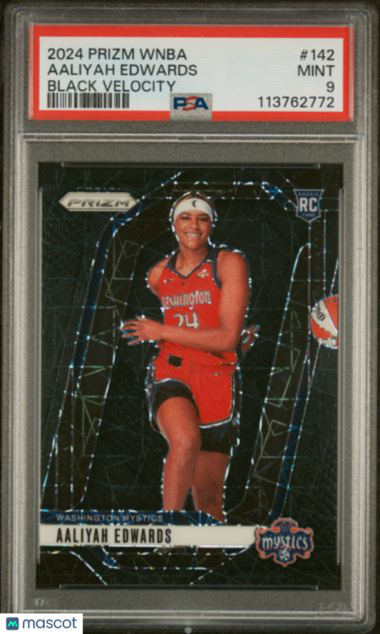 2024 Panini WNBA- Black Velocity Prizm /39 -Aaliyah Edwards - ROOKIE /39 - PSA 9