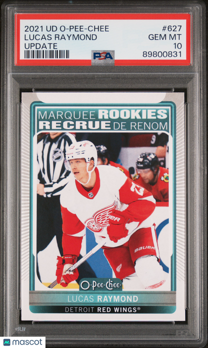 2021 O-PEE-CHEE OPC Update Hockey #627 Lucas Raymond RC ROOKIE PSA 10