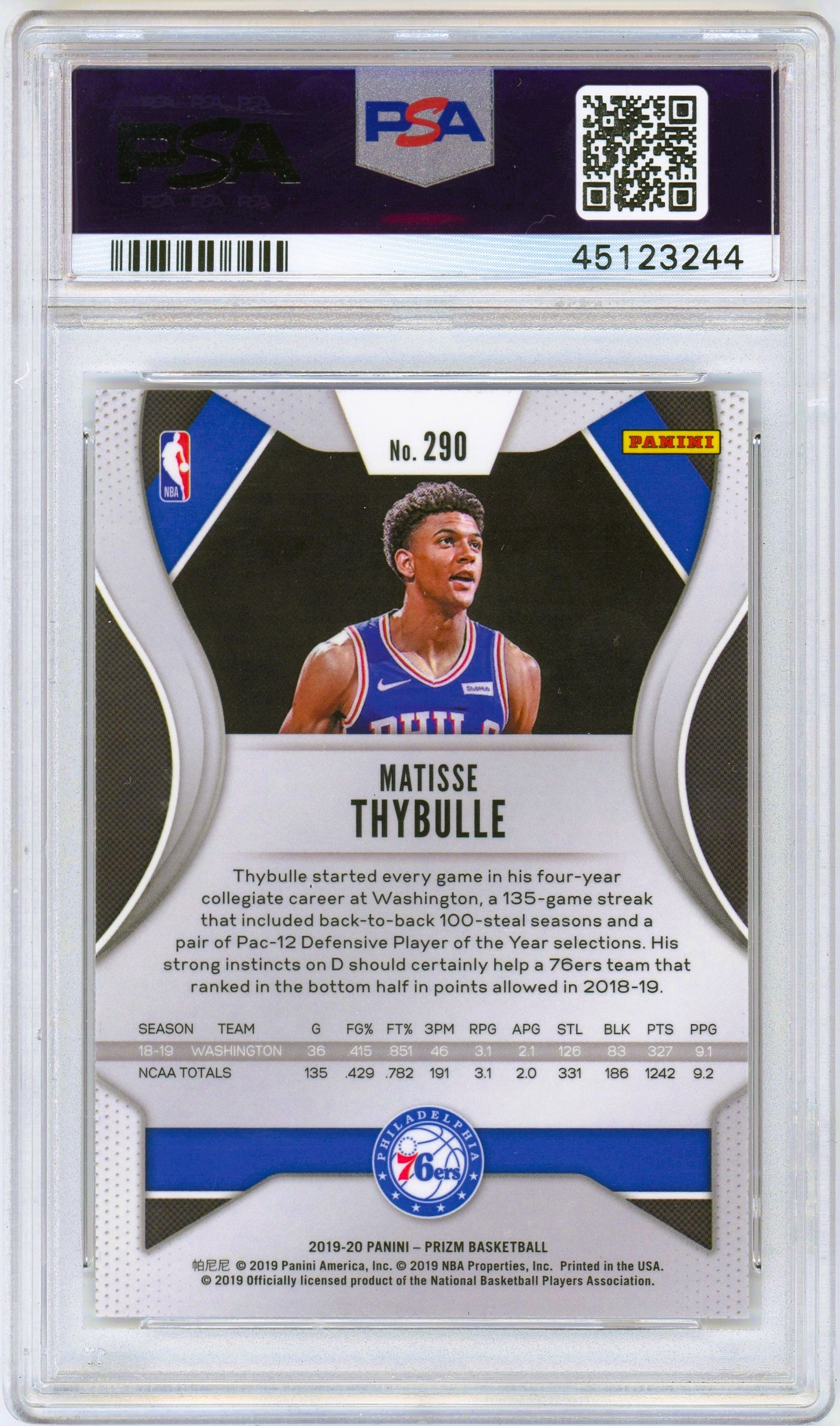 2019 Panini Prizm Matisse Thybulle ROOKIE #290 PSA 9