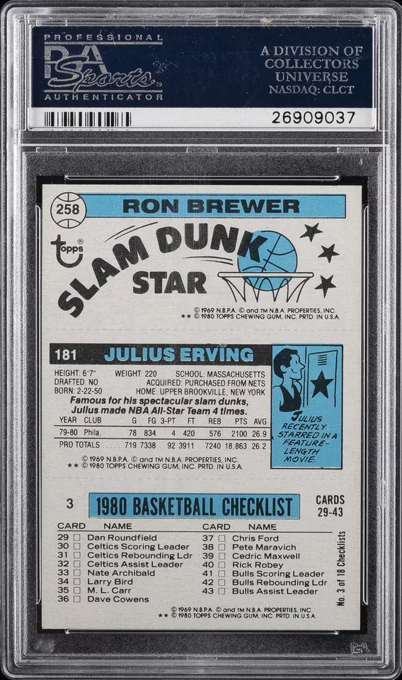 1980 Topps Ron Brewer Dan Roundfield Julius Erving Oc PSA 9